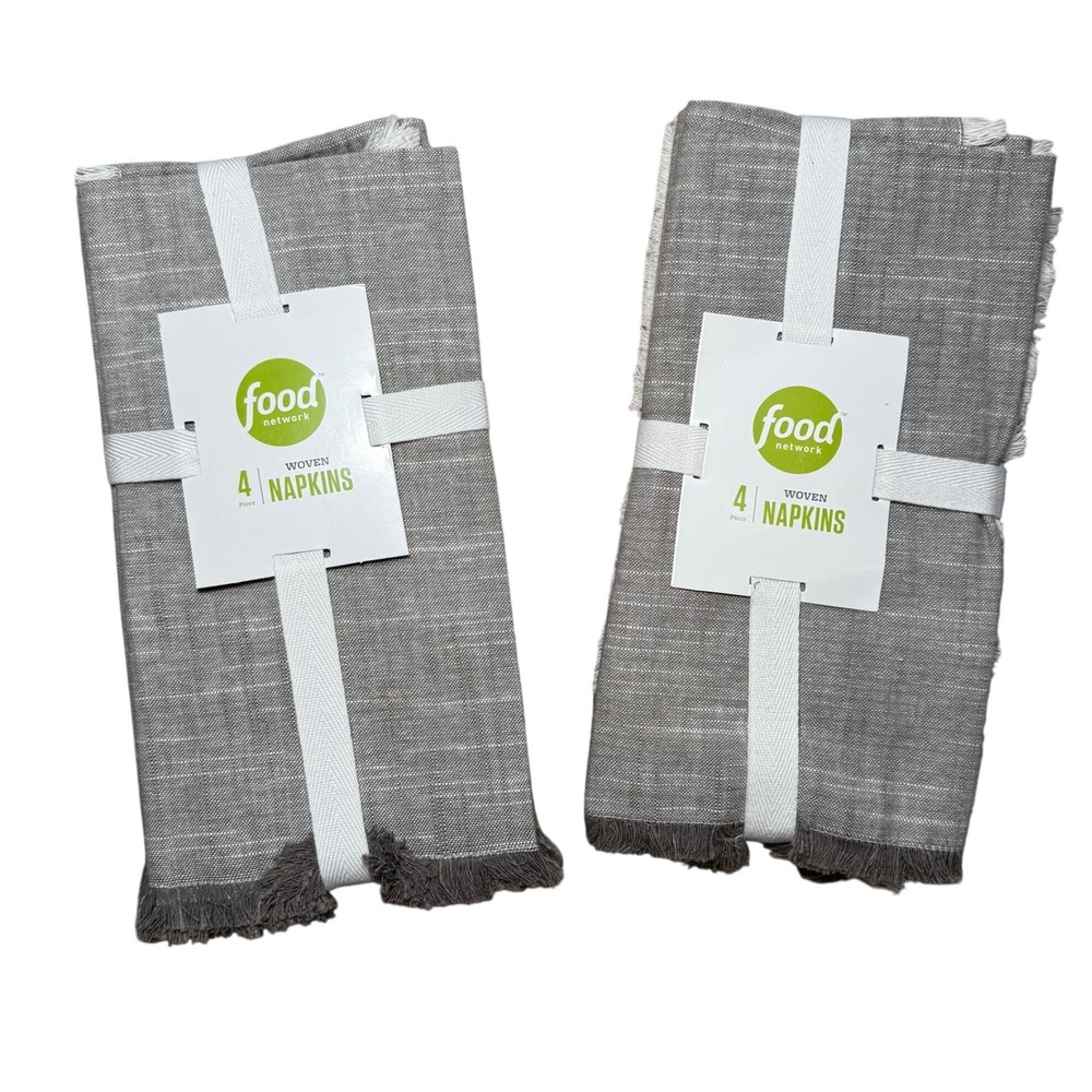 Food Network Woven Fringe Cotton Napkins Gray Set of 4 (x2) 8 Total‎ New NWT